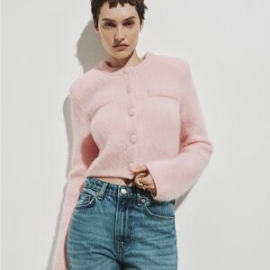 H&M NWT LIGHT PINK MOHAIR-BLEND CARDIGAN WITH SHOULDER PADS